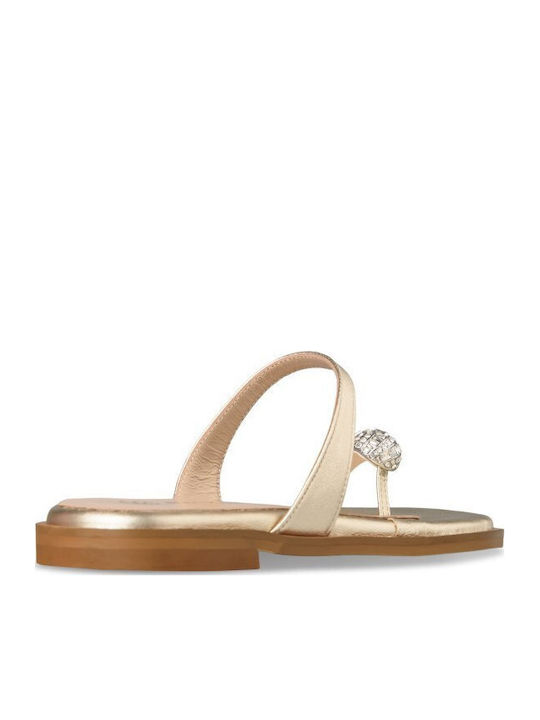 Leder Flache Sandalen für Damen Gold