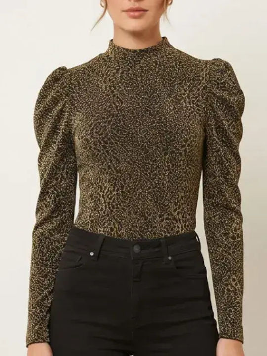 Damen Bluse Schwarz-Gold