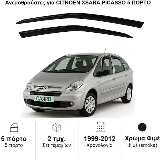 Heko Σετ Ανεμοθραύστες Αυτοκινήτου Μπροστινοί Σκούρο Φιμέ για Citroen Xsara Picasso 2τμχ