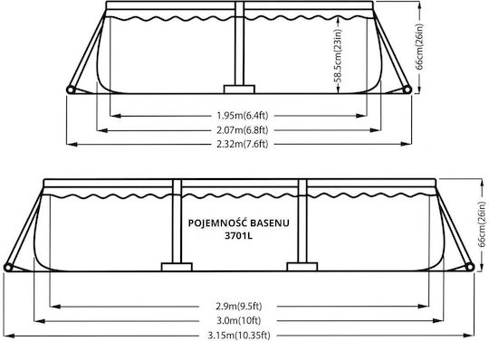 Jilong Πισίνα PVC 3701lt με Μεταλλικό Σκελετό 300x207x66εκ.