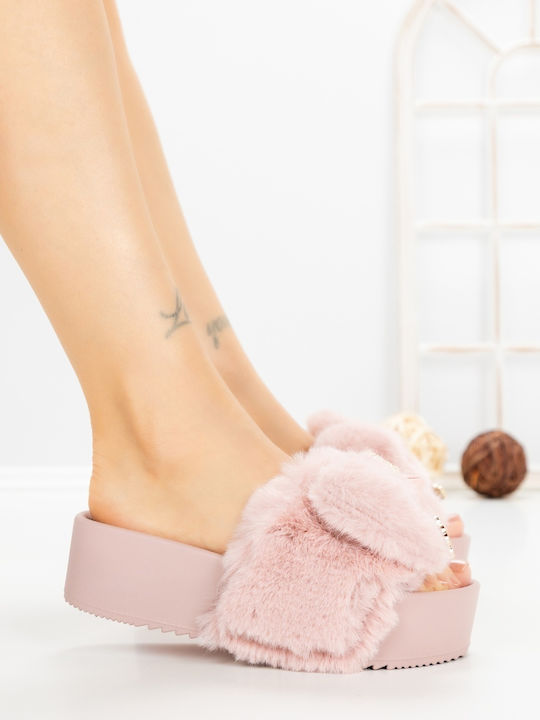Damenplattformen in Stil Pantoffeln Rosa