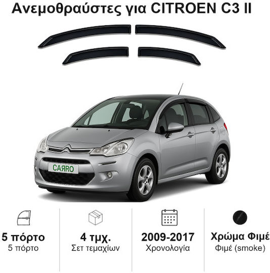 Heko Σετ Ανεμοθραύστες Αυτοκινήτου Μπροστινοί και Πίσω Σκούρο Φιμέ για Citroen C3 II 5D 2009-2017 4τμχ