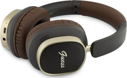 Guess Rectangle Metal Script Căști Over Ear Bluetooth fără fir cu 2 ore de funcționare Maro