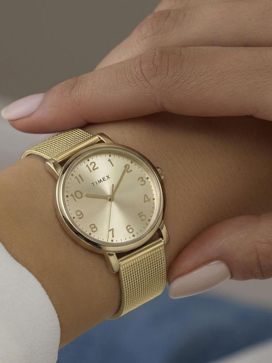 Timex Γυναικείο Ρολόι 21mm Μπαταρίας με Λευκό Μεταλλικό Μπρασελέ