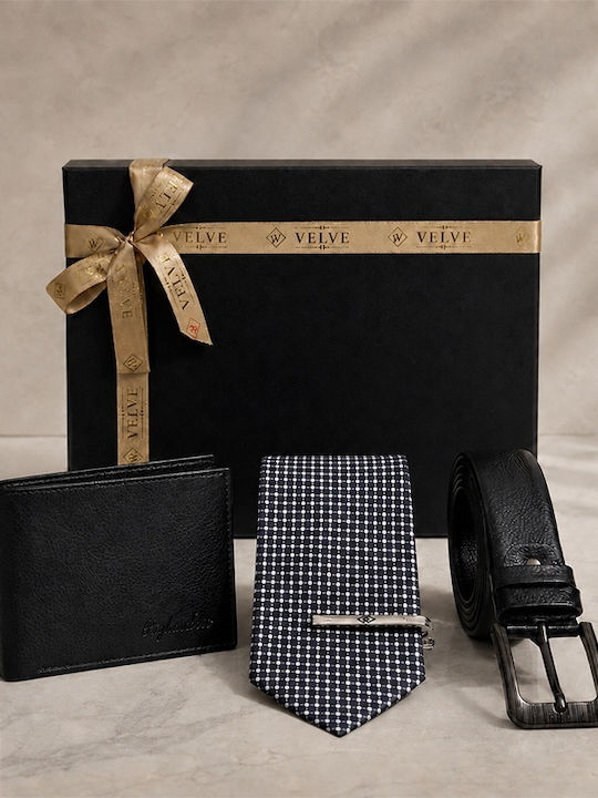 Set portofel și curea pentru bărbați Onyx Edition din eco-piele elegantă cravată ac de cravată într-o cutie elegantă
