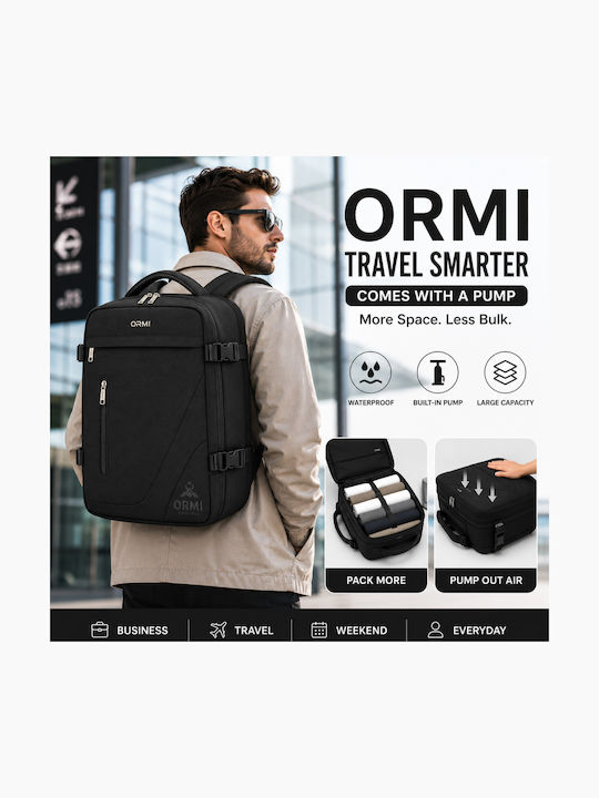 Ormi Rz29053 Travel Backpack 40x20x30cm Cabin Size Air Compression System Laptop Compartment & Large Capacity Black