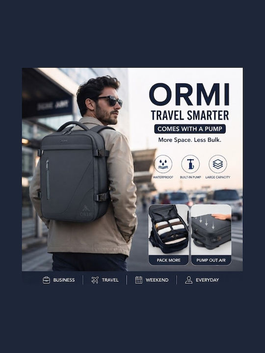 Ormi Rz29053 Travel Backpack 40x20x30cm Cabin Size Air Compression System Laptop Compartment & Large Capacity Grey