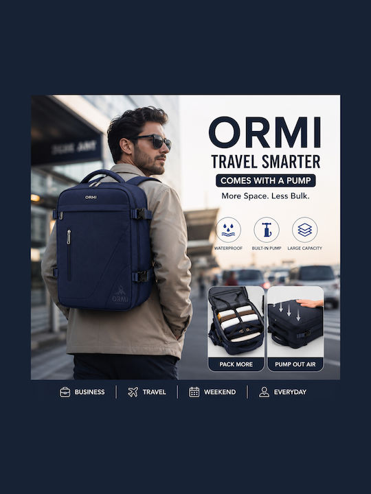 Ormi Rz29053 Backpack Travel 40x20x30cm Cabin Size Air Compression System Laptop Compartment & Large Capacity Dark Blue