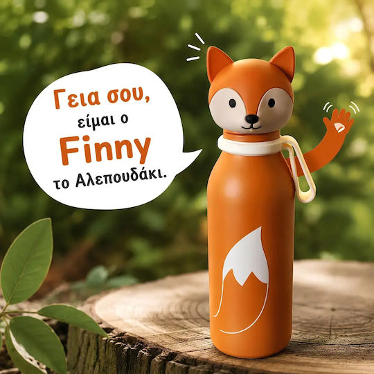 Kids Water Bottle Thermos Fox 400ml Bottlies By Zazu Fun Stainless Steel 304