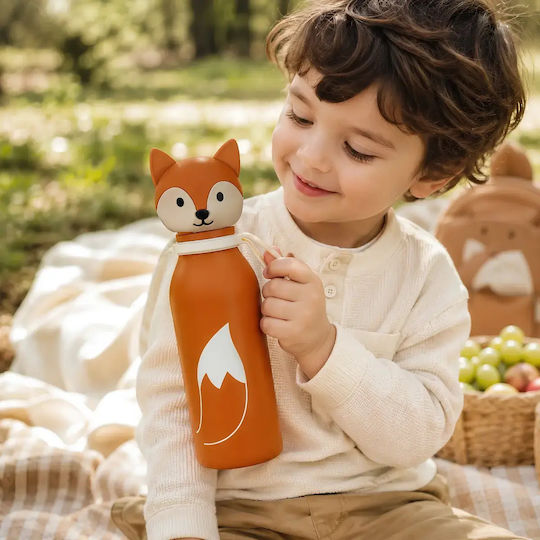Kids Water Bottle Thermos Fox 400ml Bottlies By Zazu Fun Stainless Steel 304