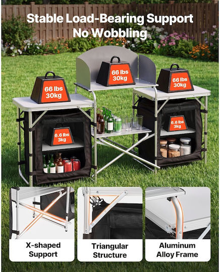 Vevor Τραπέζι Αλουμινίου για Camping Πτυσσόμενο 176x45x70cm Καφέ