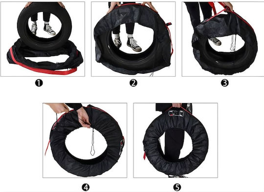 Set 4 Huse Pentru Depozitare Și Transport Pentru Anvelope Dimensiune Roată 18-23'' Inch Impermeabile Material Durabil Mânere Protecție Împotriva Radiațiilor Solare Uv Umiditate Praf Roșu Negru