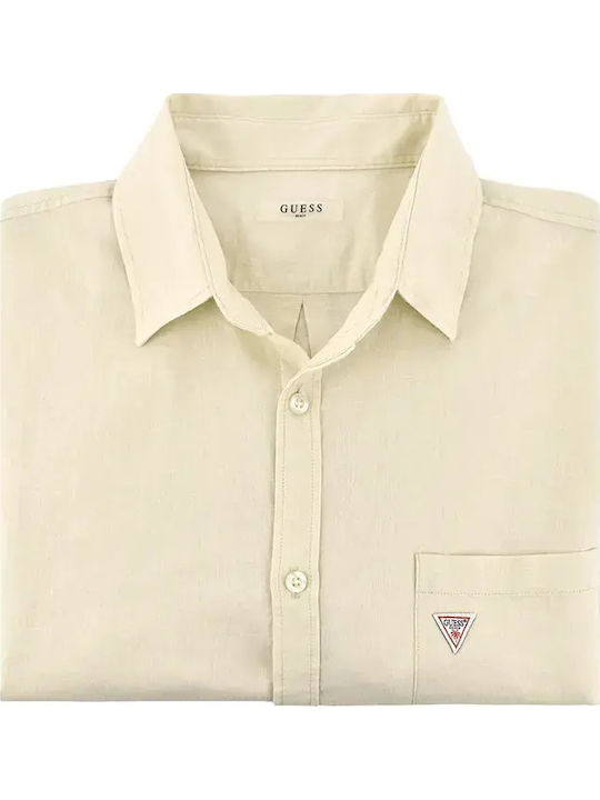 Langärmeliges Leinen-Herrenhemd in Normale Passform Beige
