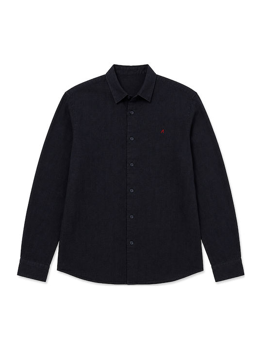 Long Sleeve Linen Shirt in Oversized Line Blue