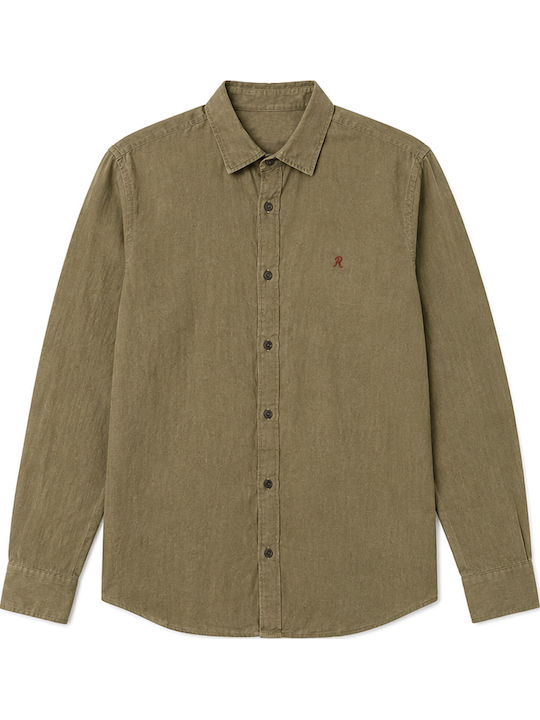 Long Sleeve Linen Shirt in Regular Fit Khaki