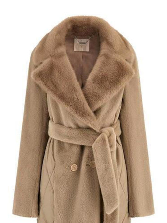 Дамско Moss Khaki Палто с Пухени Детайли