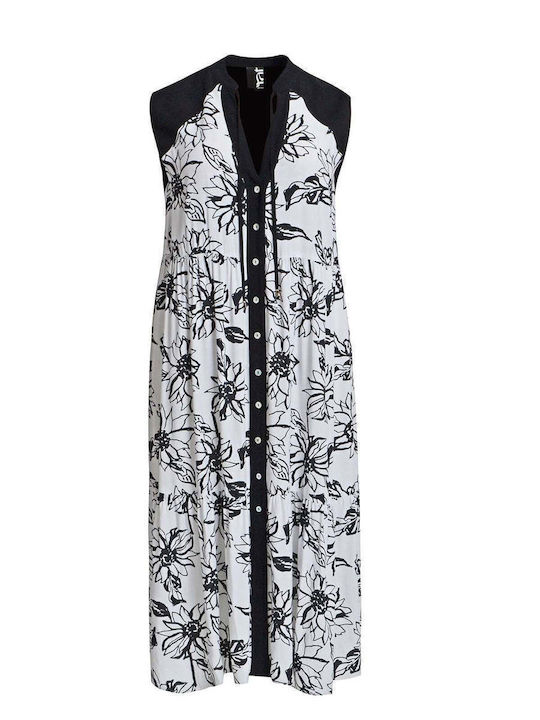 Rochie Maxi De Vară Pentru Femei Cu Model Floral Print 8501.7238 Alb Negru