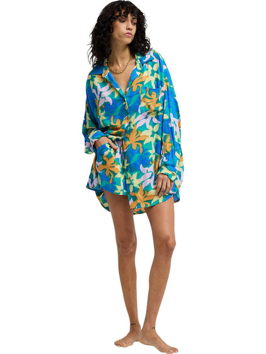 Summer Mini Shirt Dress Agua Flores