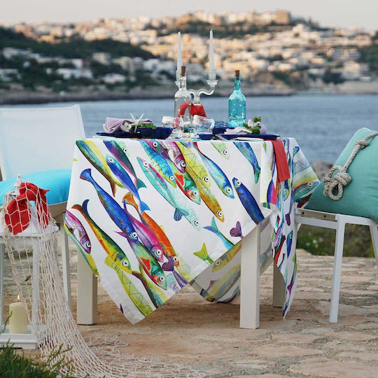 Tessitura Toscana Telerie Tablecloth Poisson Bleu