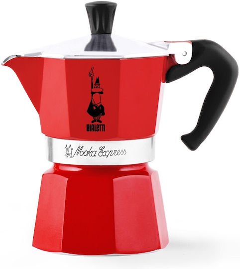 Bialetti Moka Express Stovetop Espresso Pot 3 Cups Red
