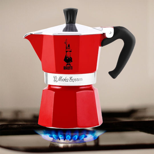 Bialetti Moka Express Stovetop Espresso Pot 3 Cups Red