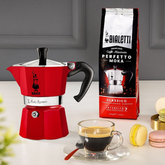 Bialetti Moka Express Stovetop Espresso Pot 3 Cups Red