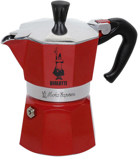 Bialetti Moka Express Stovetop Espresso Pot 3 Cups Red