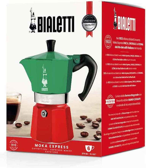Bialetti Moka Express Tricolore Stovetop Espresso Pot 6 Cups Green