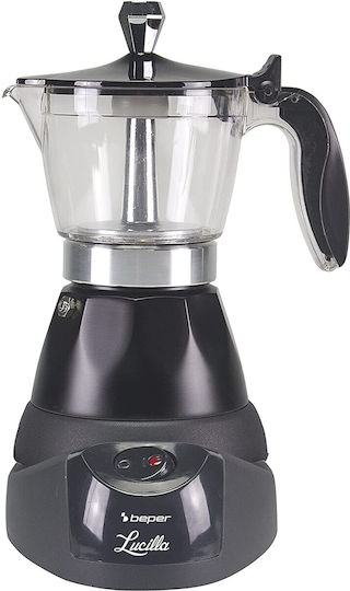 Beper Elektrisches Espressokocher für den Herd 3 Tassen 400W Schwarzes