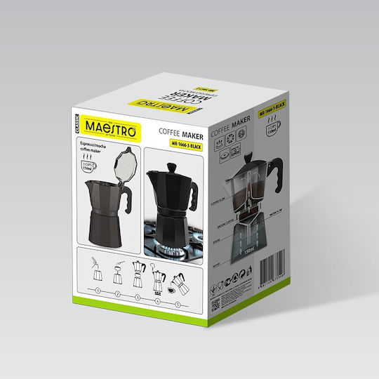 Maestro Mr-1666-3 Cafetieră Espresso 3 Cești Neagră