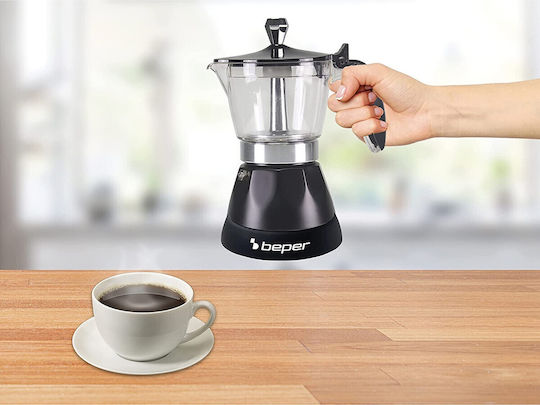 Beper Elektrisches Espressokocher für den Herd 3 Tassen 400W Schwarzes