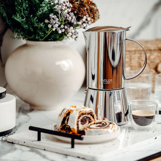 Adler Electric Stovetop Espresso Pot 10 Cups Inox Brown