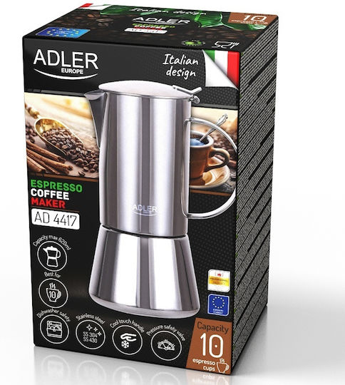 Adler Electric Stovetop Espresso Pot 10 Cups Inox Brown