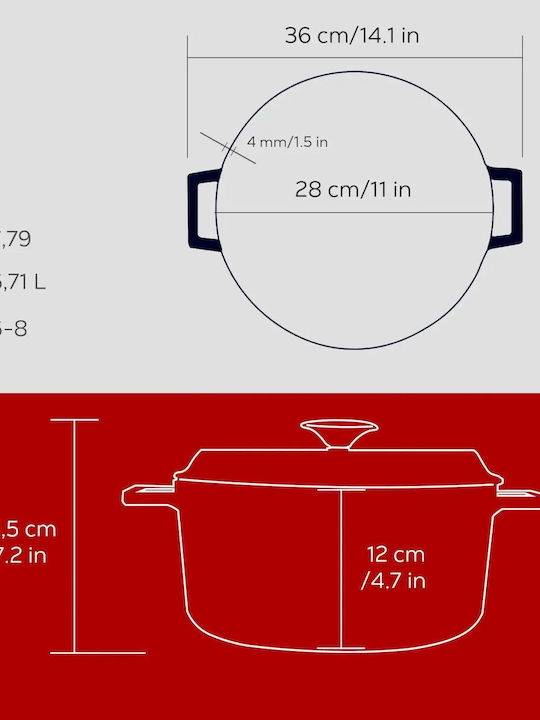 Lava Βαθιά Κατσαρόλα από Μαντέμι 6.7lt / 28cm