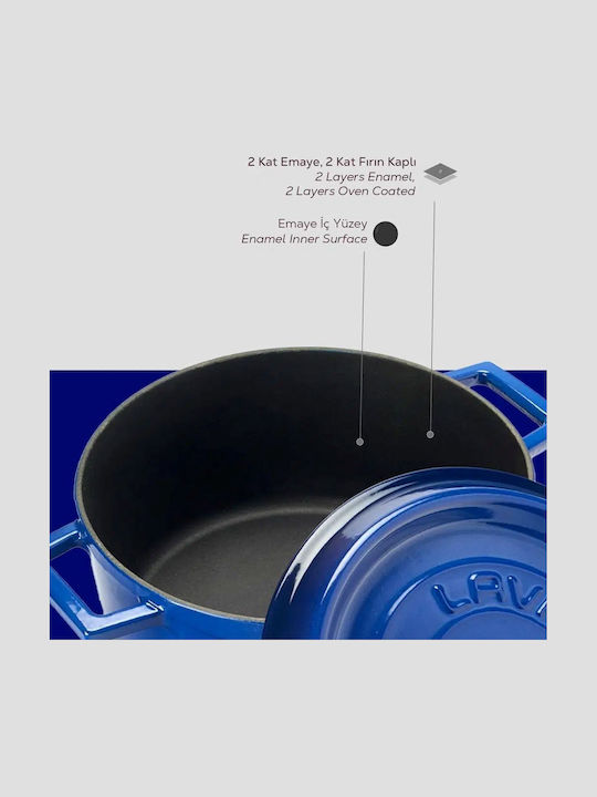 Lava Deep Pot made of Cast Iron 4.49lt / 24cm Blue
