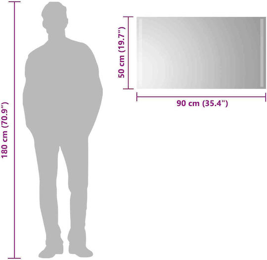 vidaXL Καθρέπτης Μπάνιου Led 90x50cm Διάφανος
