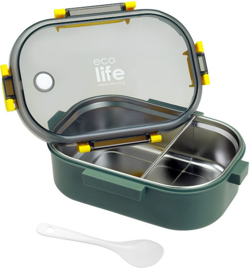 Ecolife Spoon Cutie de Prânz din Inox Verde cu Compartimente 900ml