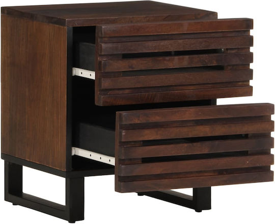 Wooden Bedside Tables with Metal Legs Brown 2 Pieces 40x34x46cm