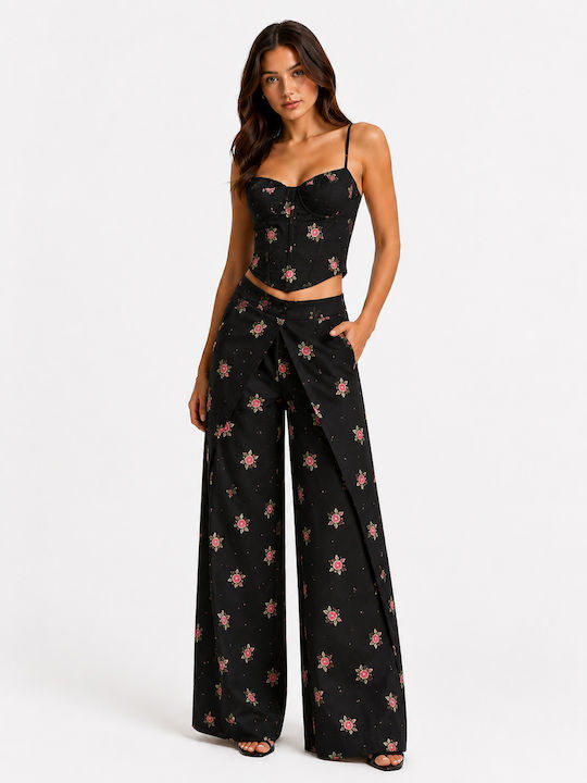 Set Pantaloni Dama Negri Floral