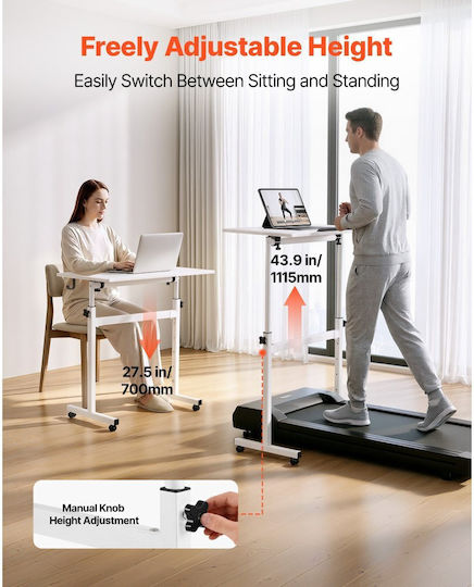 Wooden Desk White with Metal Legs & Adjustable Height 81x41x111.5cm
