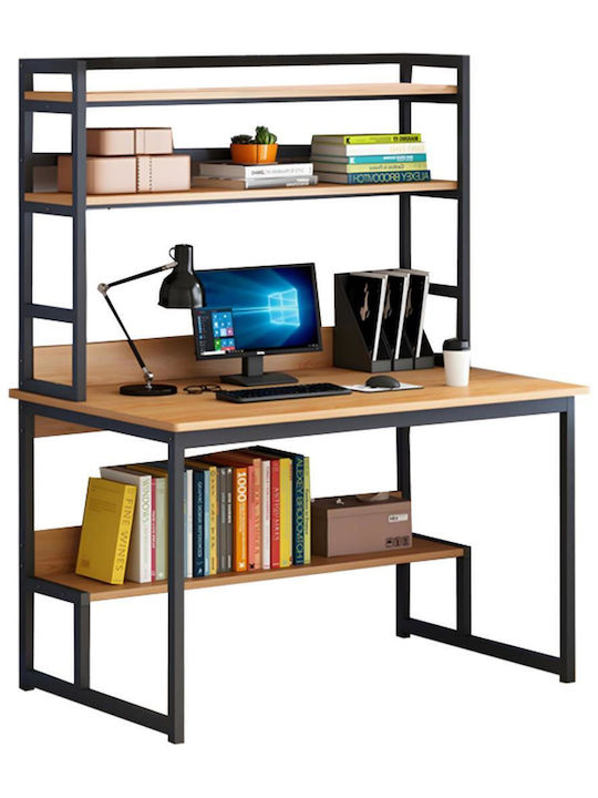 Desk Damp Wooden Natural-black with Metal Legs 100x60x154cm