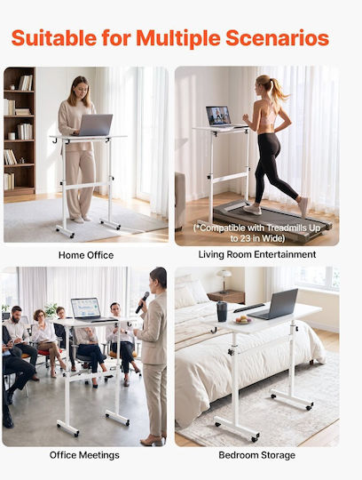 Wooden Desk White with Metal Legs & Adjustable Height 81x41x111.5cm