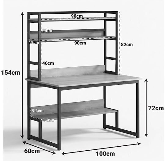 Desk Damp Wooden Natural-black with Metal Legs 100x60x154cm