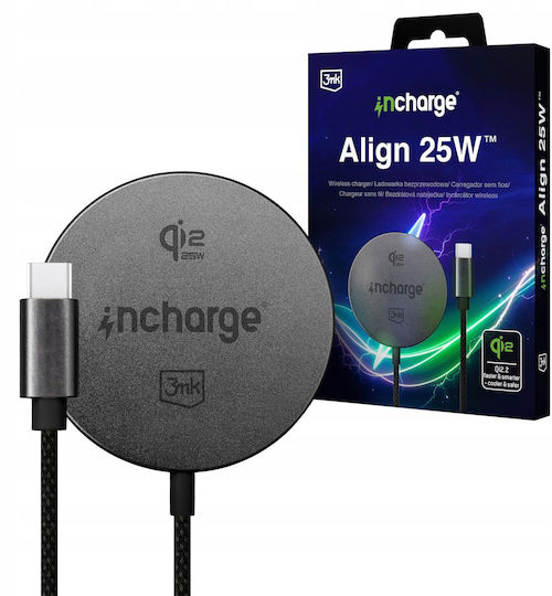 3MK Wireless Charger Qi2 25W Black Incharge Align For Android