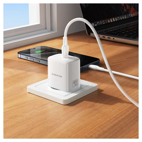 Borofone Wireless Charger GaN With USB-C Port 40W Power Delivery Quick Charge 3.0 White (BN33 Fuente)