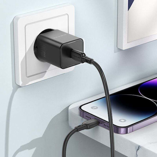 Borofone Charger GaN with USB-C Port and Cable USB-C - Lightning 30W Power Delivery Blacks (BN13 Safety)