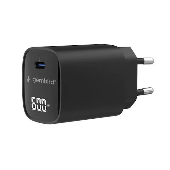 Gembird Зарядно Устройство Без Кабел с USB-C Порт 60W Power Delivery / Quick Charge 3.0 Черен (TA-UC-1C-PD60LCD-01-BK)