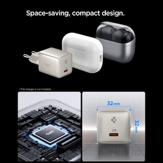 Spigen Φορτιστής Χωρίς Καλώδιο GaN με Θύρα USB-C 30W Power Delivery / Quick Charge 3.0 / Quick Charge 2.0 Μπεζ (Essential)