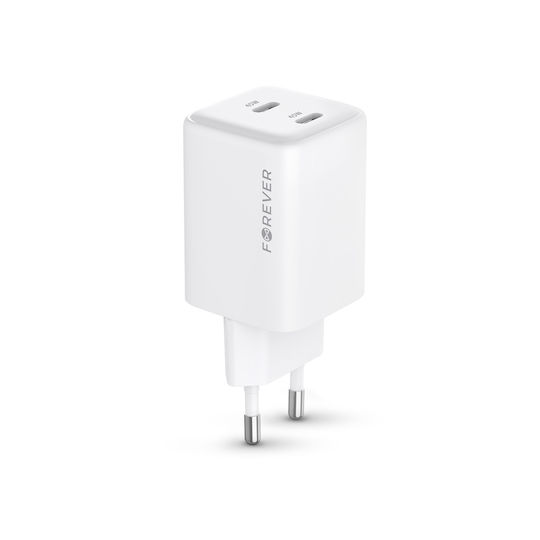 Forever Φορτιστής Χωρίς Καλώδιο GaN με 2 Θύρες USB-C 45W Power Delivery Λευκός (TC-08-45CC)