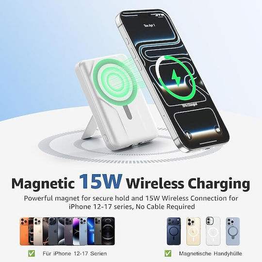 ET-W1P MagSafe Power Bank 10000mAh 15W With USB-A Output Port And 2 USB-C Output Ports White